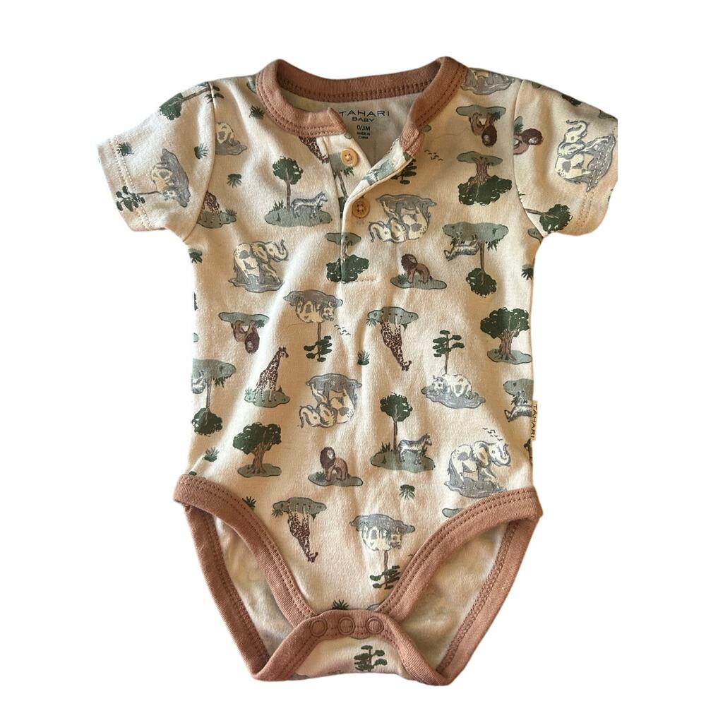 Tahari Baby Safari themed one piece snap closure size 0-3M nature